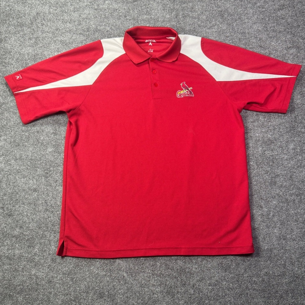 St Louis Cardinals Antigua Polo Shirt Mens L Red White MLB Baseball Golf Sport